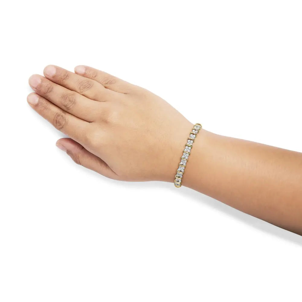 2.0 cttw diamond cluster x-link bracelet in yellow gold-plated sterling silver – 7’’ bijoux-nyc direct
