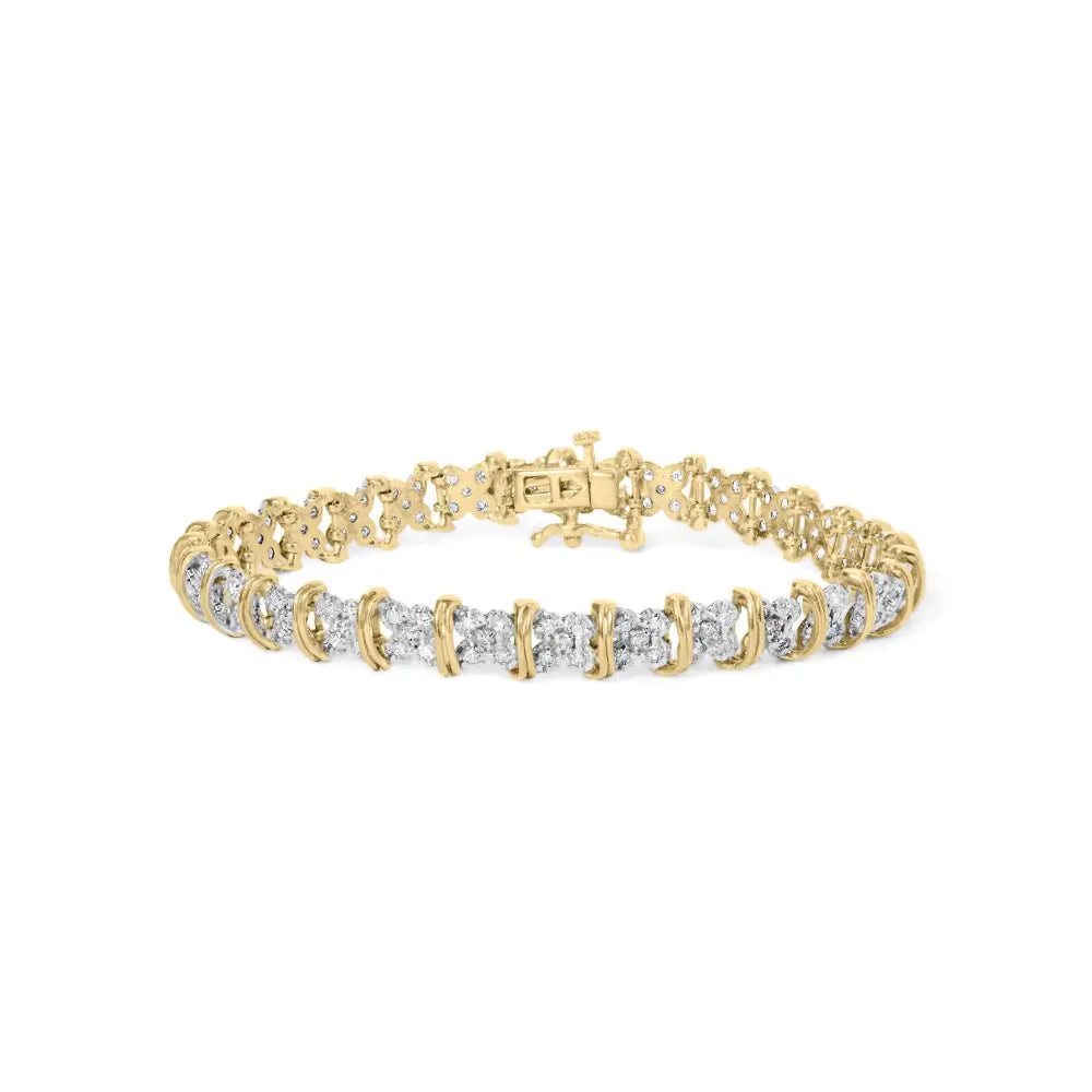 2.0 cttw diamond cluster x-link bracelet in yellow gold-plated sterling silver – 7’’ bijoux-nyc direct