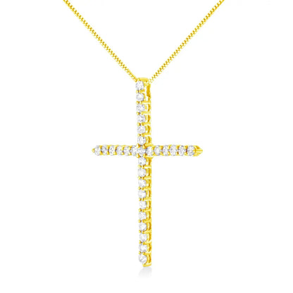10K Yellow Gold Plated .925 Sterling Silver 3.0 Cttw Prong-Set Round Brilliant Cut Diamond Cross 18" Pendant Necklace (J-K Color, I1-I2 Clarity) - Bijoux-NYC Direct