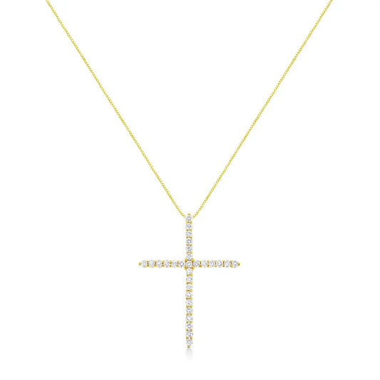 10K Yellow Gold Plated .925 Sterling Silver 3.0 Cttw Prong-Set Round Brilliant Cut Diamond Cross 18" Pendant Necklace (J-K Color, I1-I2 Clarity) - Bijoux-NYC Direct