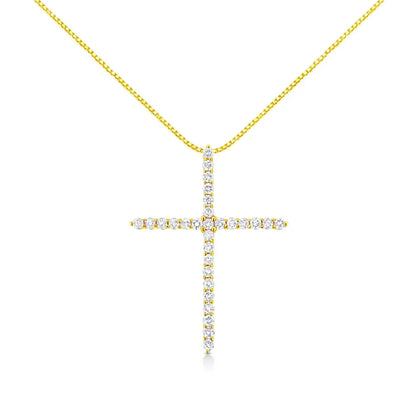 10K Yellow Gold Plated .925 Sterling Silver 3.0 Cttw Prong-Set Round Brilliant Cut Diamond Cross 18" Pendant Necklace (J-K Color, I1-I2 Clarity) - Bijoux-NYC Direct