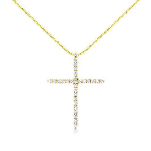 10K Yellow Gold Plated .925 Sterling Silver 3.0 Cttw Prong-Set Round Brilliant Cut Diamond Cross 18" Pendant Necklace (J-K Color, I1-I2 Clarity) - Bijoux-NYC Direct