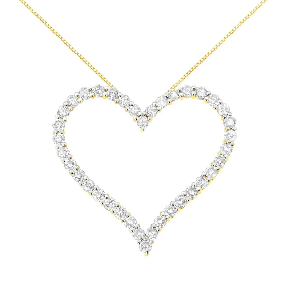 10k Yellow Gold Plated .925 Sterling Silver 3.0 cttw Round-Cut Diamond Open Heart Pendant Necklace (J-K Color, I1-I2 Clarity) - 18" - Bijoux-NYC Direct