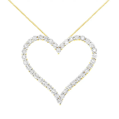 10k Yellow Gold Plated .925 Sterling Silver 3.0 cttw Round-Cut Diamond Open Heart Pendant Necklace (J-K Color, I1-I2 Clarity) - 18" - Bijoux-NYC Direct