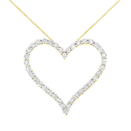 10k Yellow Gold Plated .925 Sterling Silver 3.0 cttw Round-Cut Diamond Open Heart Pendant Necklace (J-K Color, I1-I2 Clarity) - 18" - Bijoux-NYC Direct