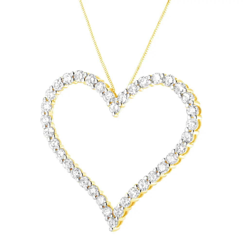 10k Yellow Gold Plated .925 Sterling Silver 3.0 cttw Round-Cut Diamond Open Heart Pendant Necklace (J-K Color, I1-I2 Clarity) - 18" - Bijoux-NYC Direct