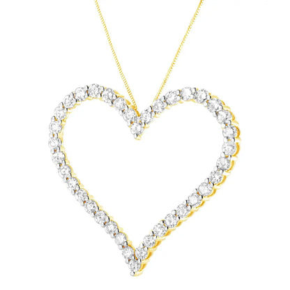 10k Yellow Gold Plated .925 Sterling Silver 3.0 cttw Round-Cut Diamond Open Heart Pendant Necklace (J-K Color, I1-I2 Clarity) - 18" - Bijoux-NYC Direct