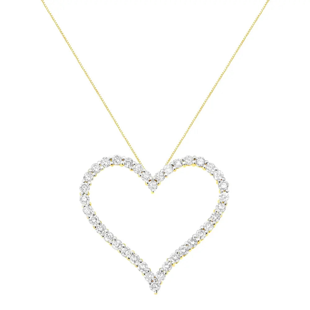 10k Yellow Gold Plated .925 Sterling Silver 3.0 cttw Round-Cut Diamond Open Heart Pendant Necklace (J-K Color, I1-I2 Clarity) - 18" - Bijoux-NYC Direct