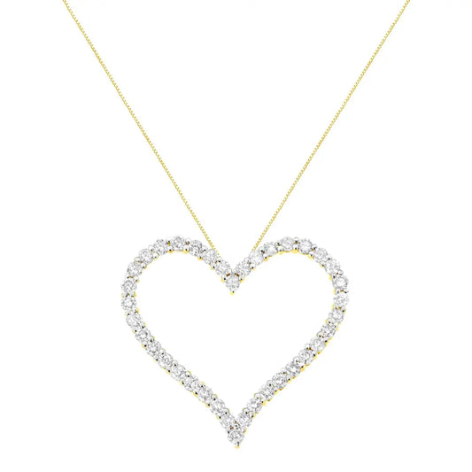 10k Yellow Gold Plated .925 Sterling Silver 3.0 cttw Round-Cut Diamond Open Heart Pendant Necklace (J-K Color, I1-I2 Clarity) - 18" - Bijoux-NYC Direct