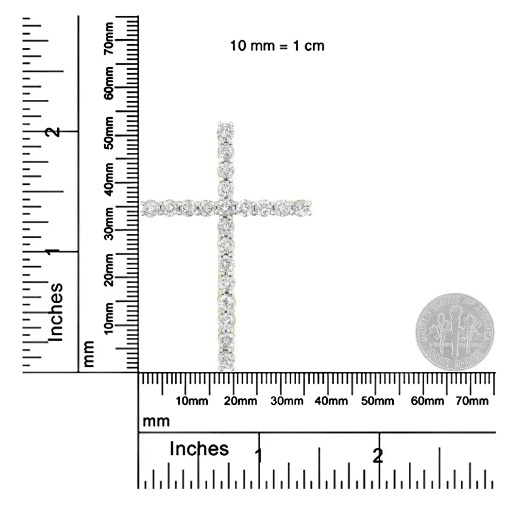 10K Yellow Gold Plated .925 Sterling Silver 4.0 Cttw Round Cut Diamond Cross Pendant Necklace (J-K Color, I1-I2 Clarity) - 18" - Bijoux-NYC Direct