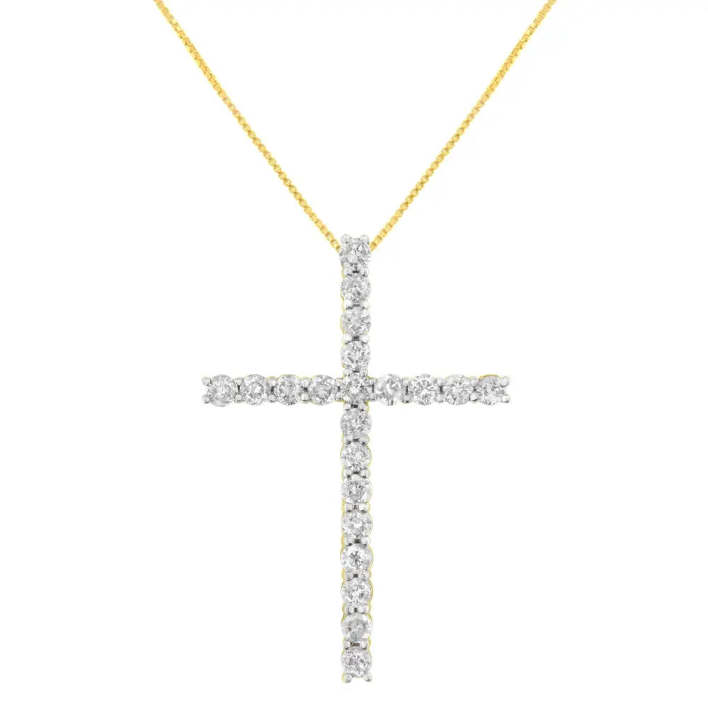 10K Yellow Gold Plated .925 Sterling Silver 4.0 Cttw Round Cut Diamond Cross Pendant Necklace (J-K Color, I1-I2 Clarity) - 18" - Bijoux-NYC Direct