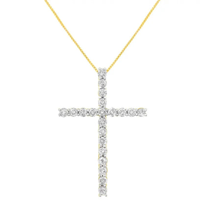10K Yellow Gold Plated .925 Sterling Silver 4.0 Cttw Round Cut Diamond Cross Pendant Necklace (J-K Color, I1-I2 Clarity) - 18" - Bijoux-NYC Direct
