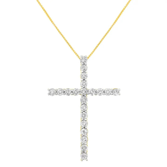 10K Yellow Gold Plated .925 Sterling Silver 4.0 Cttw Round Cut Diamond Cross Pendant Necklace (J-K Color, I1-I2 Clarity) - 18" - Bijoux-NYC Direct