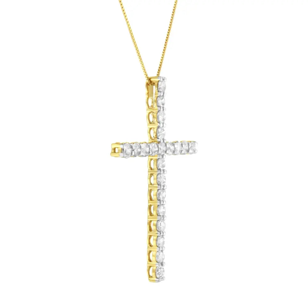 10K Yellow Gold Plated .925 Sterling Silver 4.0 Cttw Round Cut Diamond Cross Pendant Necklace (J-K Color, I1-I2 Clarity) - 18" - Bijoux-NYC Direct