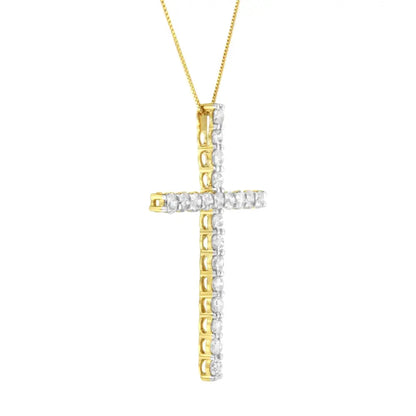 10K Yellow Gold Plated .925 Sterling Silver 4.0 Cttw Round Cut Diamond Cross Pendant Necklace (J-K Color, I1-I2 Clarity) - 18" - Bijoux-NYC Direct