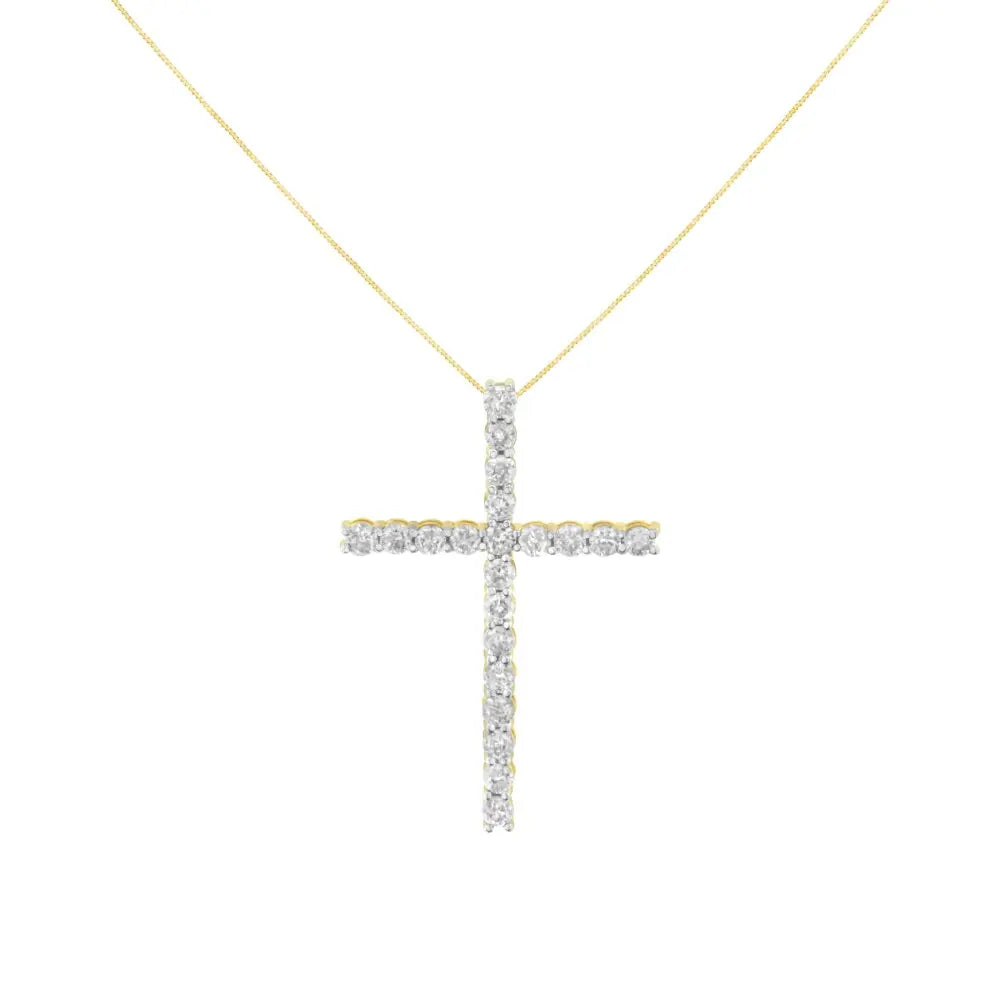 10K Yellow Gold Plated .925 Sterling Silver 4.0 Cttw Round Cut Diamond Cross Pendant Necklace (J-K Color, I1-I2 Clarity) - 18" - Bijoux-NYC Direct