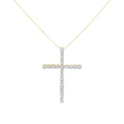 10K Yellow Gold Plated .925 Sterling Silver 4.0 Cttw Round Cut Diamond Cross Pendant Necklace (J-K Color, I1-I2 Clarity) - 18" - Bijoux-NYC Direct