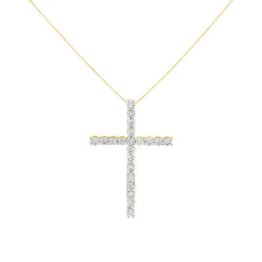10K Yellow Gold Plated .925 Sterling Silver 4.0 Cttw Round Cut Diamond Cross Pendant Necklace (J-K Color, I1-I2 Clarity) - 18" - Bijoux-NYC Direct