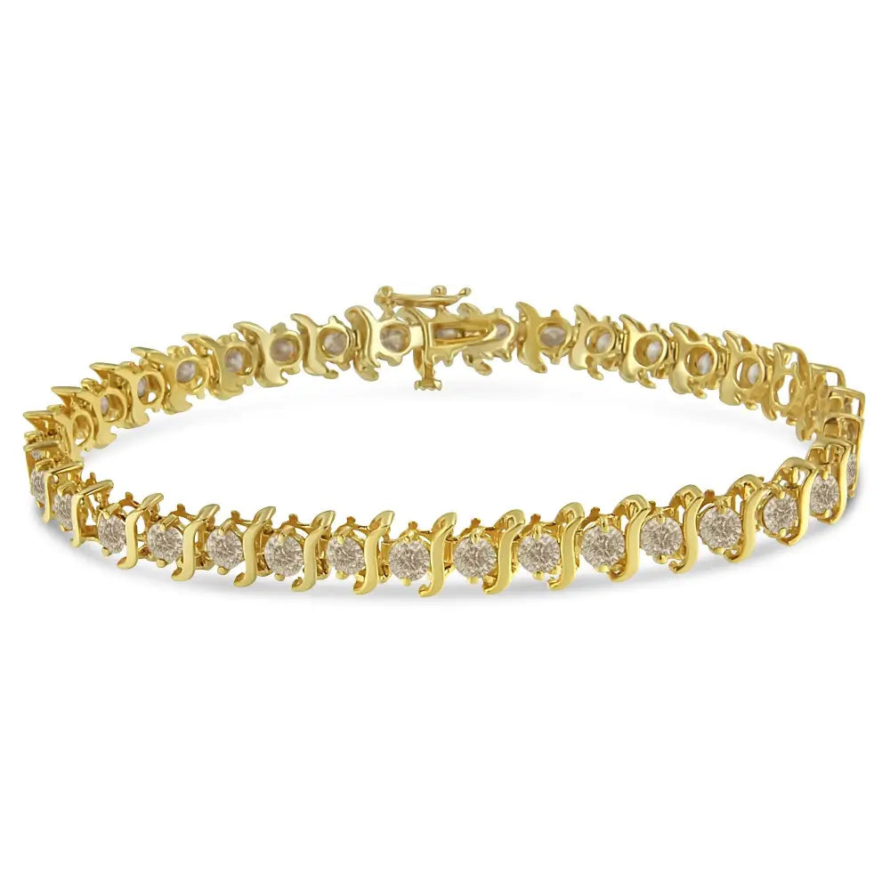 7cttw diamond s link bracelet in 10k yellow gold plated silver 7 bijoux-nyc direct