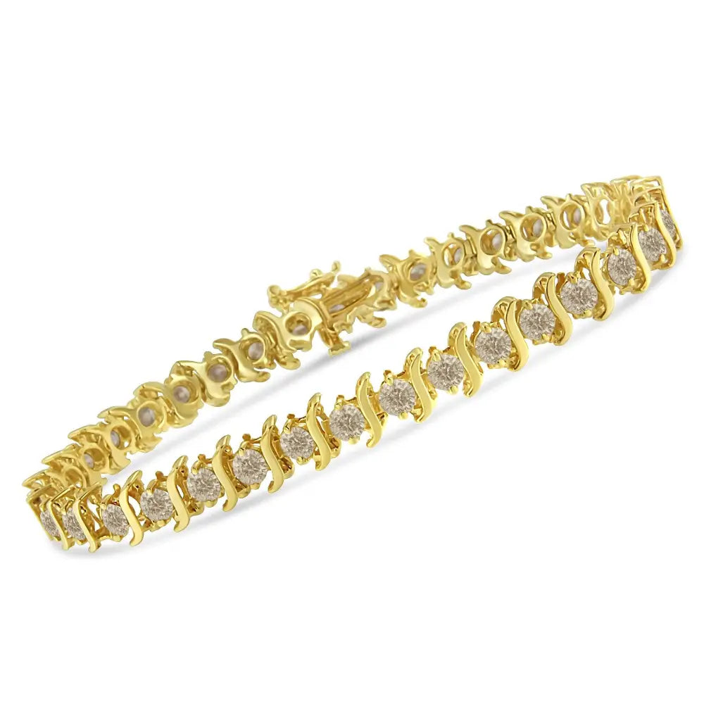 7cttw diamond s link bracelet in 10k yellow gold plated silver 7 bijoux-nyc direct