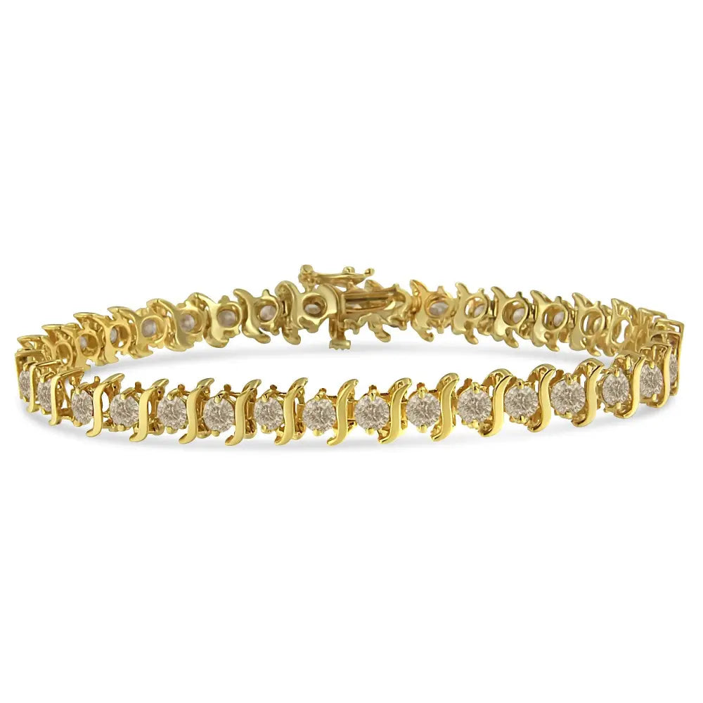 7cttw diamond s link bracelet in 10k yellow gold plated silver 7 bijoux-nyc direct