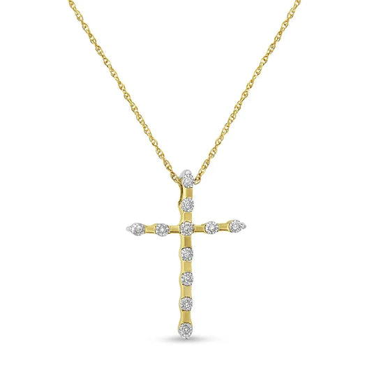 10K Yellow Gold Plated .925 Sterling Silver Miracle Set Diamond Accent Cross 18" Pendant Necklace (I-J Color, I3 Clarity) - Bijoux-NYC Direct