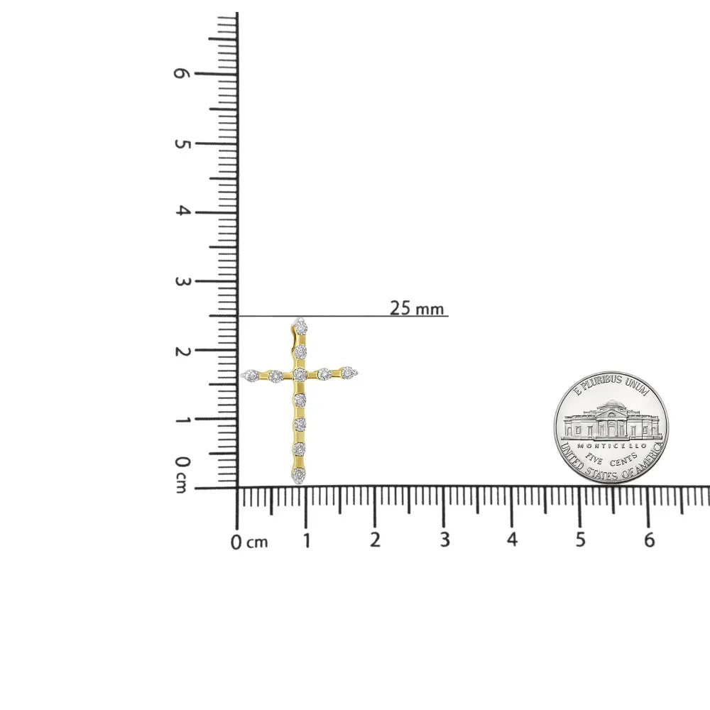 10K Yellow Gold Plated .925 Sterling Silver Miracle Set Diamond Accent Cross 18" Pendant Necklace (I-J Color, I3 Clarity) - Bijoux-NYC Direct