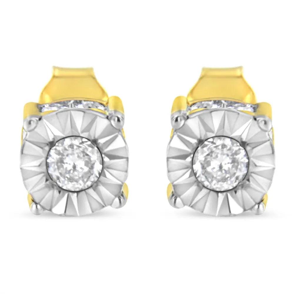 10K Yellow Gold Plated Sterling Silver 1/2 Cttw Miracle Set Diamond Stud Earring (J-K Color, I2-I3 Clarity) - Bijoux-NYC Direct
