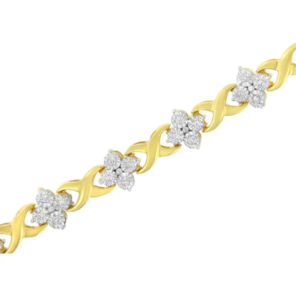 10K Yellow Gold Plated Sterling Silver 1/4 cttw Diamond 4 Leaf Clover Link Tennis Bracelet (I-J Color, I2-I3 Clarity) - Size 7.25" - Bijoux-NYC Direct