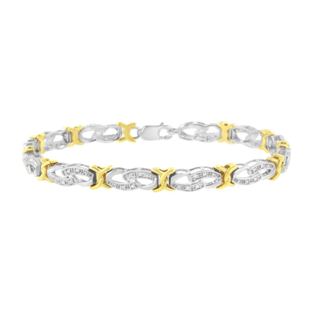 10k gold-plated silver 1/4 cttw diamond infinity x-link bracelet 7.25 bijoux-nyc direct