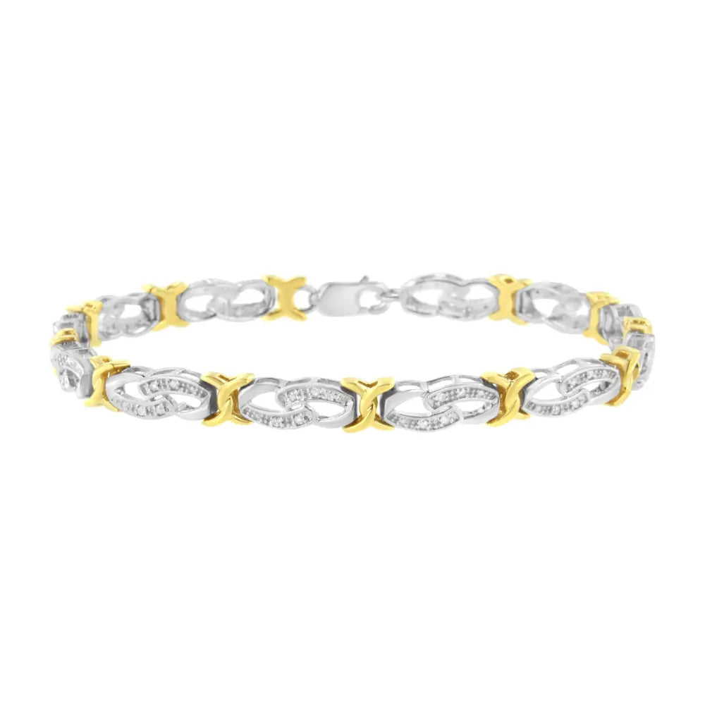 10k Yellow Gold Plated Sterling Silver 1/4 cttw Diamond Infinity and X Link Bracelet (I-J Clarity, I2-I3 Color) - Size 7.25" - Bijoux-NYC Direct