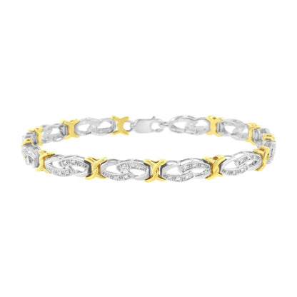 10k Yellow Gold Plated Sterling Silver 1/4 cttw Diamond Infinity and X Link Bracelet (I-J Clarity, I2-I3 Color) - Size 7.25" - Bijoux-NYC Direct