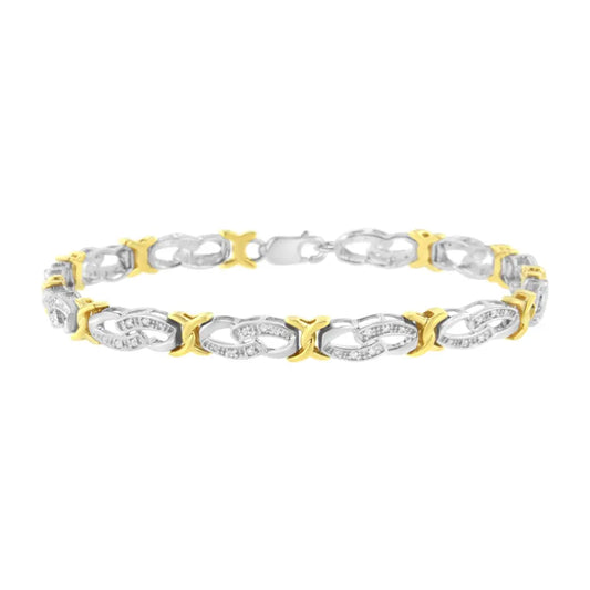 10k Yellow Gold Plated Sterling Silver 1/4 cttw Diamond Infinity and X Link Bracelet (I-J Clarity, I2-I3 Color) - Size 7.25" - Bijoux-NYC Direct