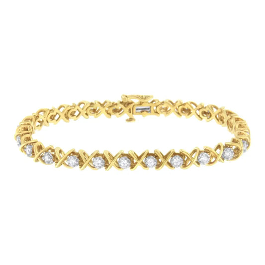 10K Yellow Gold Plated Sterling Silver 1 cttw Diamond Link Bracelet (J-K Clarity, I1-I2 Color) - Size 7" - Bijoux-NYC Direct