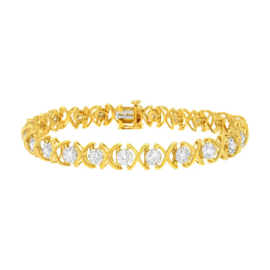 10K Yellow Gold Plated Sterling Silver 2 cttw Diamond "XOXO" Bracelet (J-K Clarity, I1-I2 Color) - Size 7.25" - Bijoux-NYC Direct