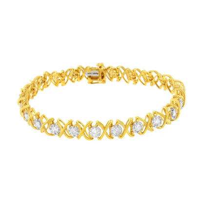 10K Yellow Gold Plated Sterling Silver 2 cttw Diamond "XOXO" Bracelet (J-K Clarity, I1-I2 Color) - Size 7.25" - Bijoux-NYC Direct