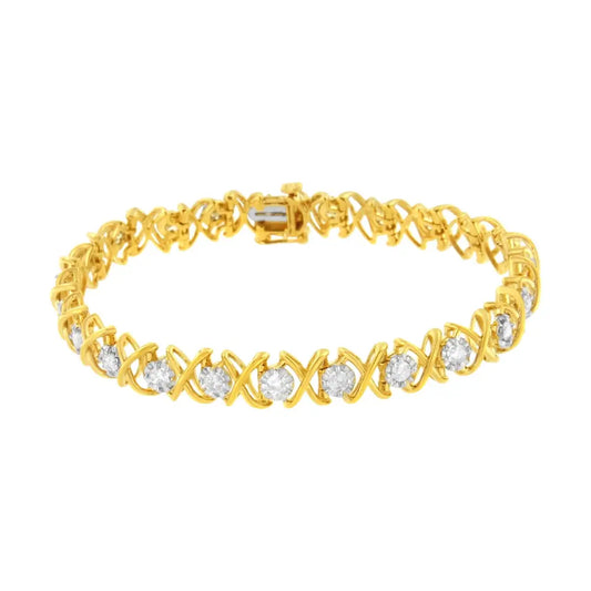 10K Yellow Gold Plated Sterling Silver 2 cttw Diamond "XOXO" Bracelet (J-K Clarity, I1-I2 Color) - Size 7.25" - Bijoux-NYC Direct