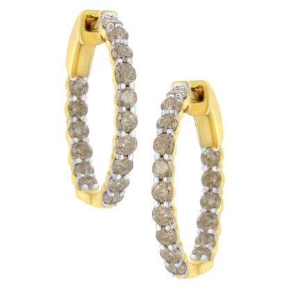 10K Yellow Gold Plated Sterling Silver Diamond Hoop Earrings (2 cttw, K-L Color, I2-I3 Clarity) - Bijoux-NYC Direct