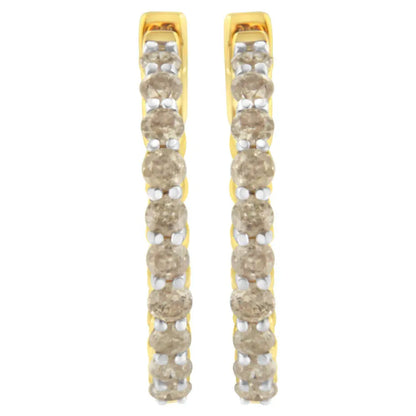 10K Yellow Gold Plated Sterling Silver Diamond Hoop Earrings (2 cttw, K-L Color, I2-I3 Clarity) - Bijoux-NYC Direct