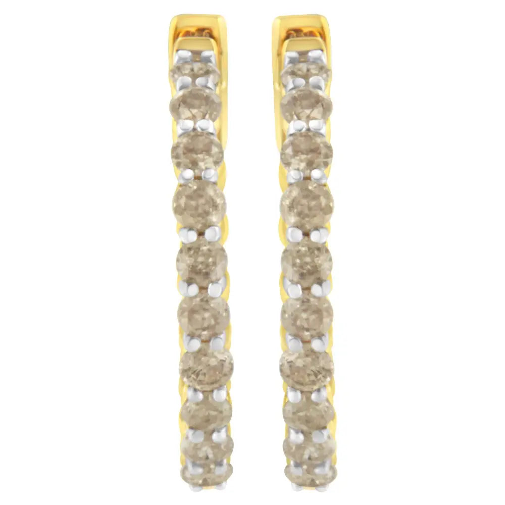 Diamond hoop earrings in 10k yellow gold plated silver 2 cttw bijoux-nyc direct