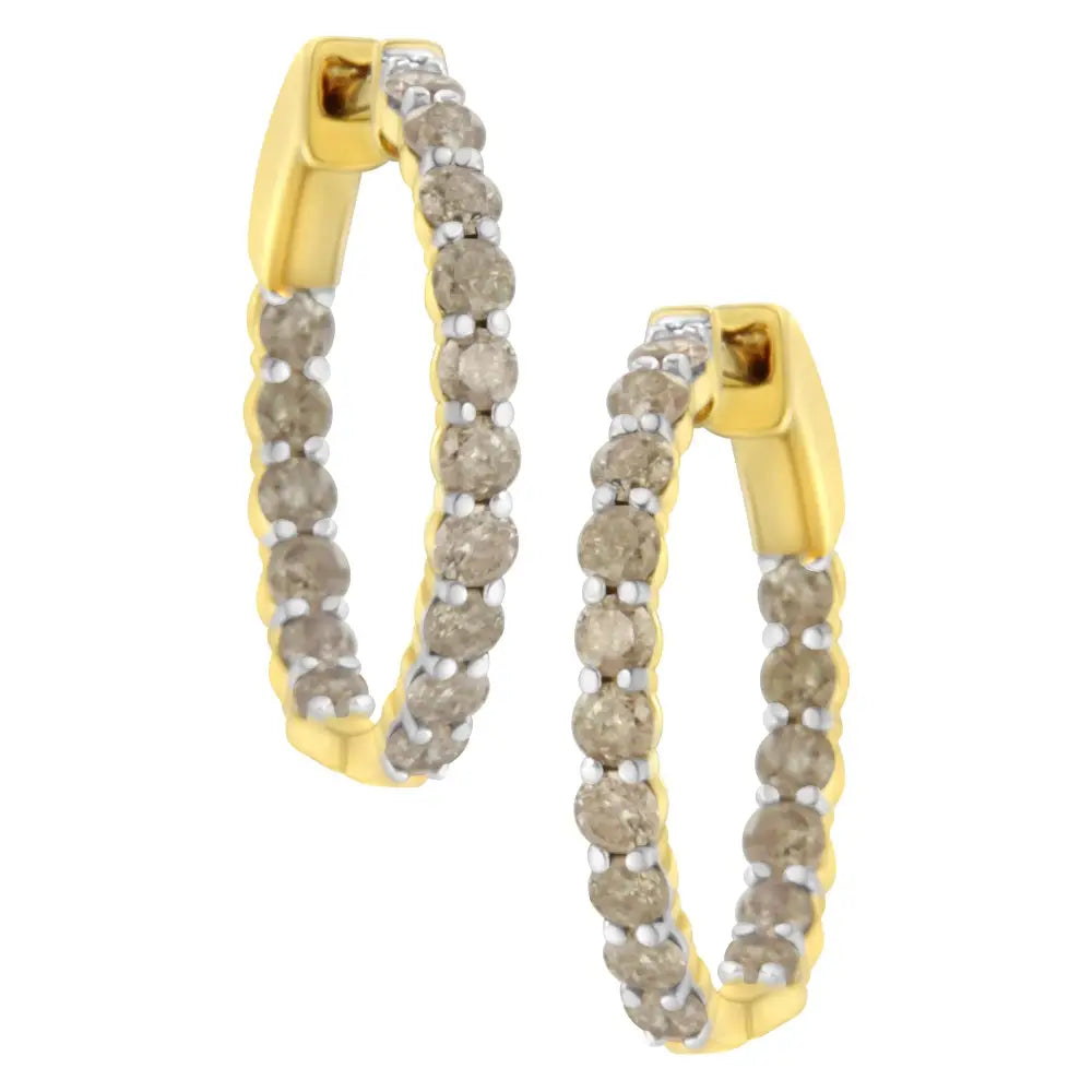 Diamond hoop earrings in 10k yellow gold plated silver 2 cttw bijoux-nyc direct