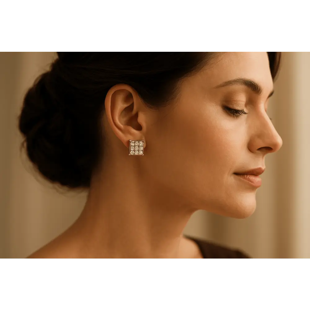 10K Yellow Gold Princess-cut Composite 18-stone Diamond Earrings (0.25 CTTW, J-K color, I2-I3 clarity) - Bijoux-NYC Direct