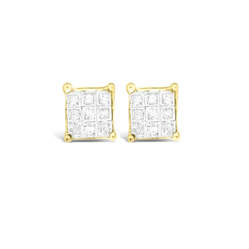 10K Yellow Gold Princess-cut Composite 18-stone Diamond Earrings (0.25 CTTW, J-K color, I2-I3 clarity) - Bijoux-NYC Direct
