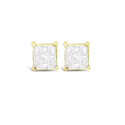 10K Yellow Gold Princess-cut Composite 18-stone Diamond Earrings (0.25 CTTW, J-K color, I2-I3 clarity) - Bijoux-NYC Direct