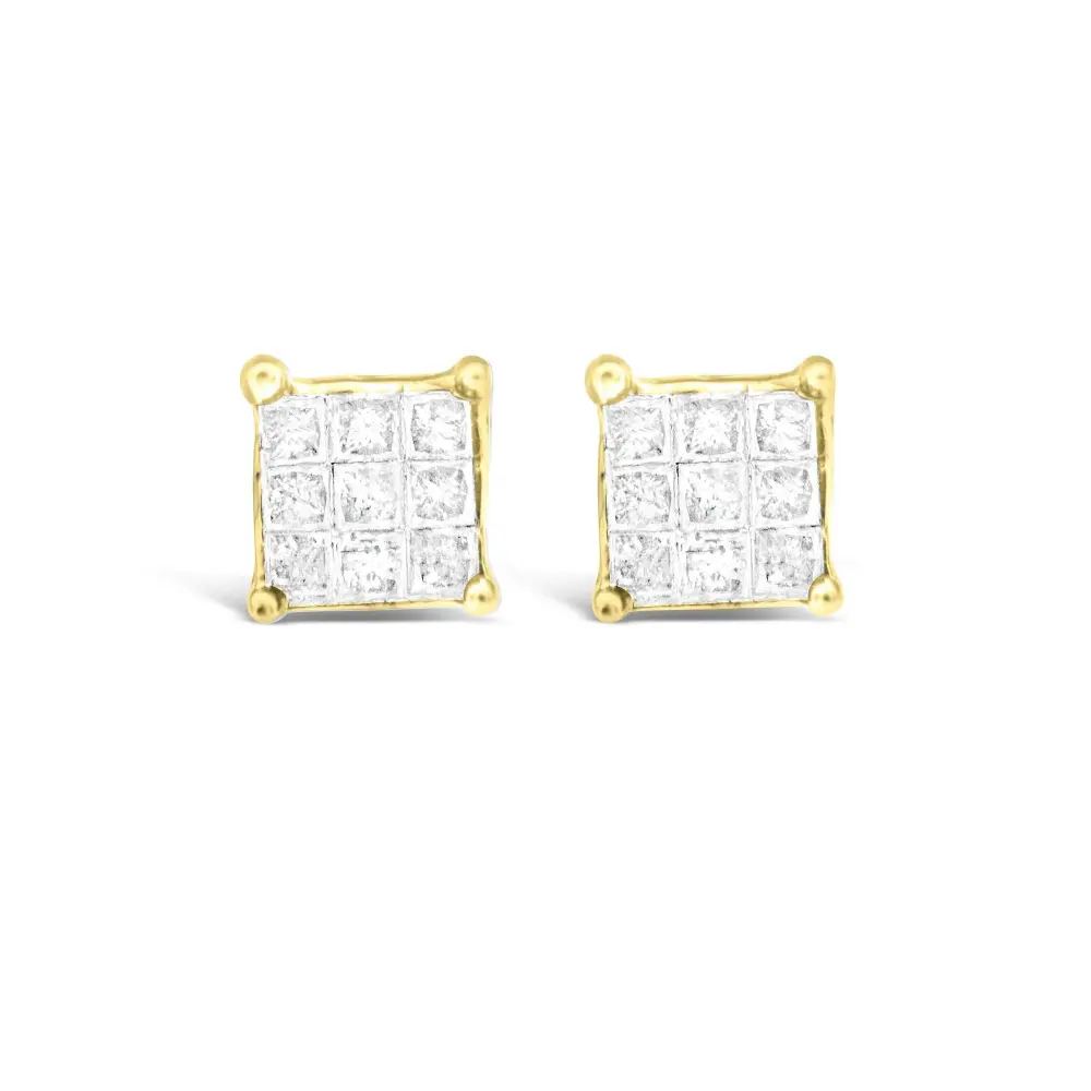 10K Yellow Gold Princess-cut Composite 18-stone Diamond Earrings (0.25 CTTW, J-K color, I2-I3 clarity) - Bijoux-NYC Direct