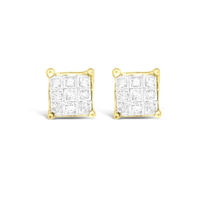 10K Yellow Gold Princess-cut Composite 18-stone Diamond Earrings (0.25 CTTW, J-K color, I2-I3 clarity) - Bijoux-NYC Direct