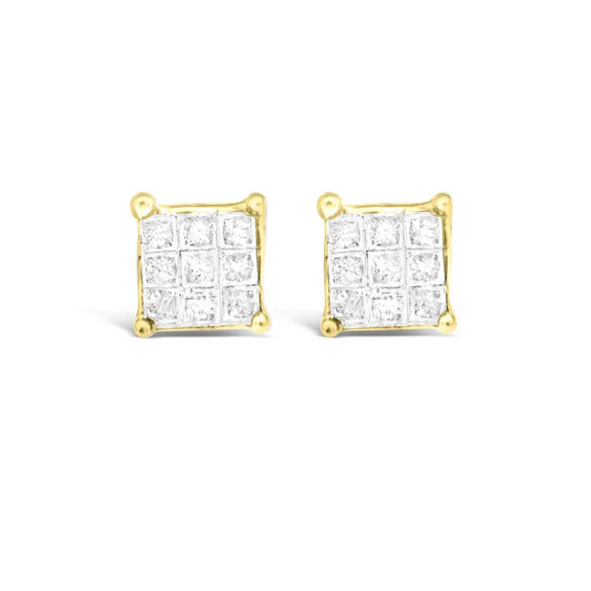 10K Yellow Gold Princess-cut Composite 18-stone Diamond Earrings (0.25 CTTW, J-K color, I2-I3 clarity) - Bijoux-NYC Direct