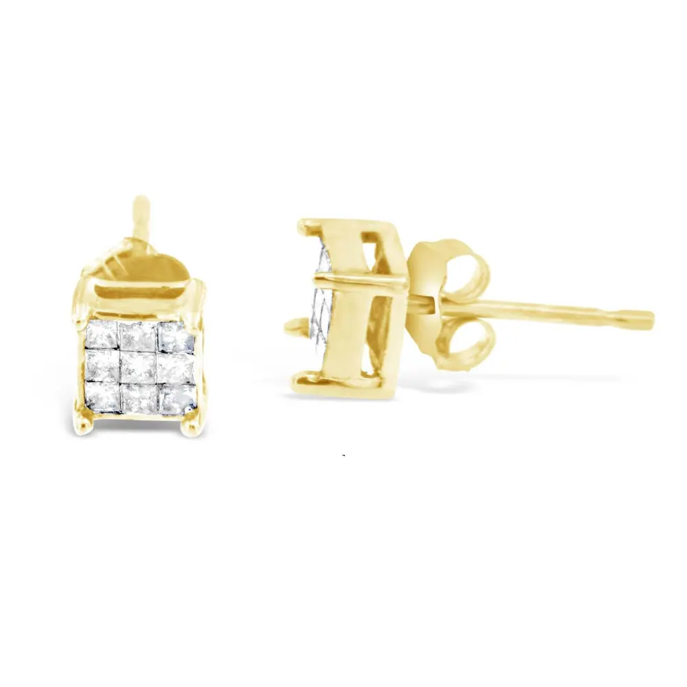 10K Yellow Gold Princess-cut Composite 18-stone Diamond Earrings (0.25 CTTW, J-K color, I2-I3 clarity) - Bijoux-NYC Direct