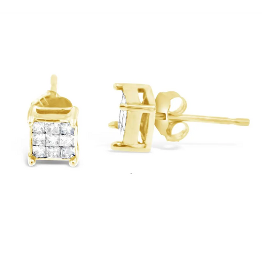 10K Yellow Gold Princess-cut Composite 18-stone Diamond Earrings (0.25 CTTW, J-K color, I2-I3 clarity) - Bijoux-NYC Direct