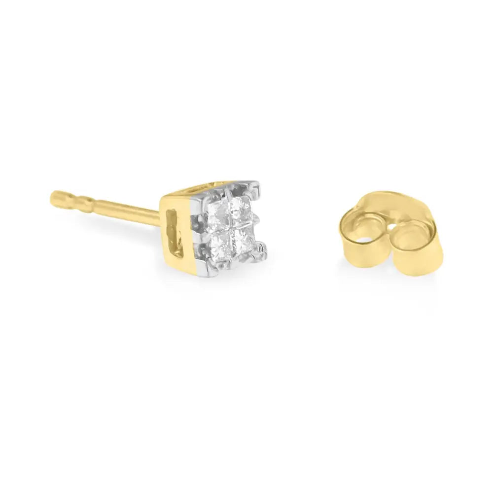 10k yellow gold princess cut diamond quad stud earrings 1/4 cttw bijoux-nyc direct